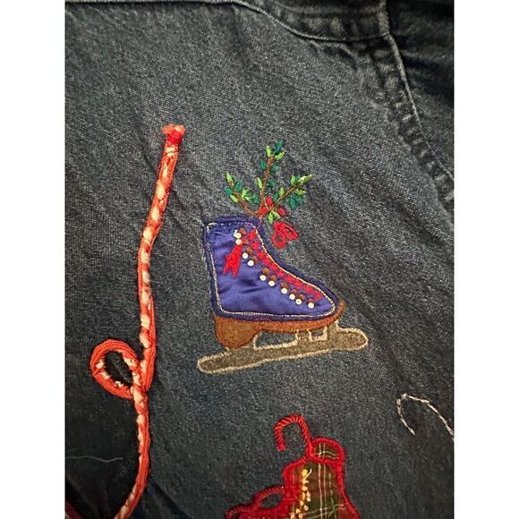 Carrie Allen Ice Skate All Over Embroidered Denim Shirt Jacket Shacket Womens XL - Picture 6 of 8
